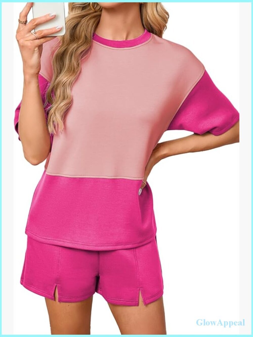 2 Piece Lounge Set Short Sleeve Top and Elastic Waist Shorts with Pockets